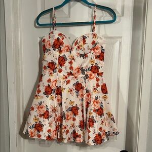 Floral Print Dress with Red and Orange Roses